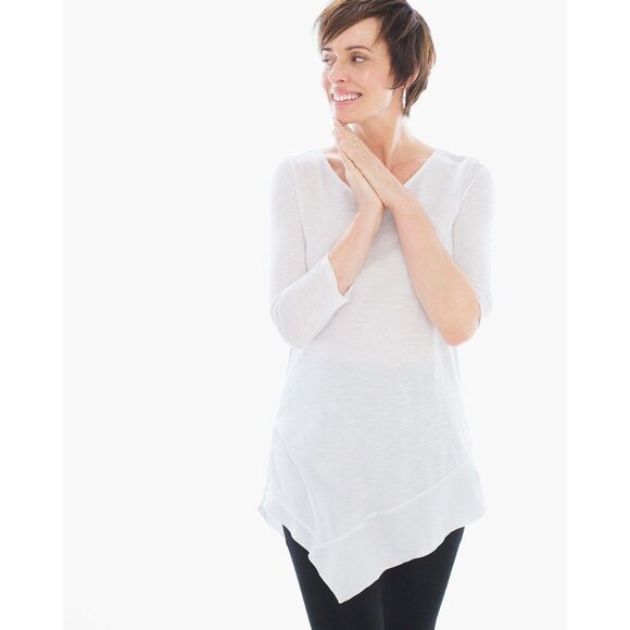 Chicos Zenergy Karsyn Solid Tunic V-Neck Top White Slub Knit Size 2 (US Size L) - Picture 6 of 7